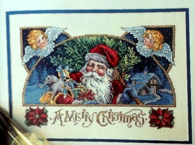 Cross Stitch Pattern Victorian MERRY CHRISTMAS Santa Children Angels Toys House - Image 1 of 4