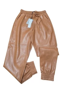 Pantalones de chándal Bagatelle imitación cuero camel cintura elástica talla S nuevos con etiquetas - Imagen 1 de 9