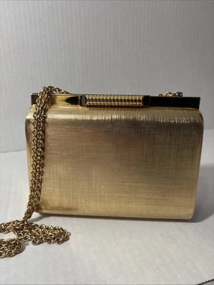 Rodo Gold Vintage Purse - Italy. Metal Cross Body Clutch With Chain Handle - Image 1 of 4