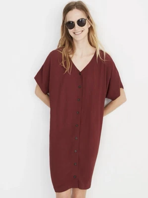Madewell Women's Button-Front Easy Shirt Dress in Rich Burgundy-Size Small - Image 1 of 4
