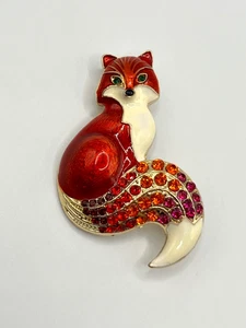 Rote Emaille & Strass Fuchs Brosche - Bild 1 von 7
