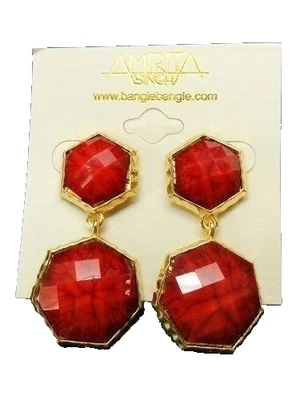 Pendientes colgantes Amrita Singh Remsey rojo rubí tono dorado ¡Nuevos! Foto 1 de 3