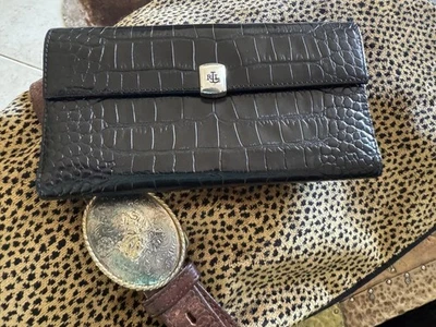 Vtg Ralph Lauren Black  Leather Alligator Leather  Checkbook Clutch Wallet - Image 1 of 4