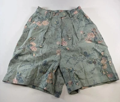 Pantalones Cortos Vintage Lauren Ralph Lauren 2P Floral Lino Tiro Alto Plisados EE. UU. Foto 1 de 4