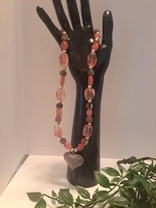 3 Piece Jasper &coral Beads  Heart Necklace/ Earrings/ Bracelet  Giftable Bday - Picture 1 of 9