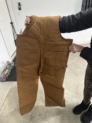Carhartt Bib Overalls Mens 34x30 Brown outer shell w/ red Lining Workwear - Image 1 of 4