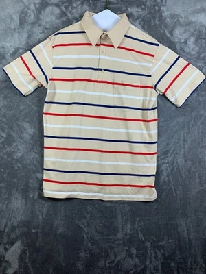 Vintage Puritan Mens Brown with Thin Blue,Red,White Striped SS Polo (244) - Image 1 of 4