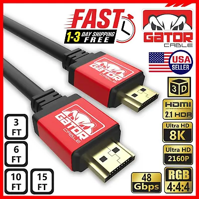 8K HDMI 2.1 UHD Cable HDTV 3D 2160P HDR 120Hz 48Gbps Dolby HDCP 2.2 RGB 4:4:4 • 9.99$