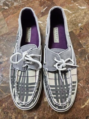 Sperry Top Sider Gray Purple Plaid Check Boat Shoes Loafers Women's Size 9.5 M - Image 1 of 4