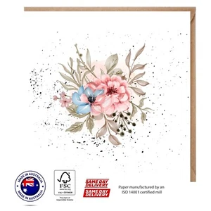 Pink & Blue Watercolor Flowers Greeting Card - Australian Designs The Floral set - Foto 1 di 3