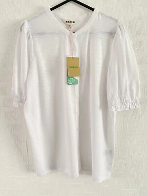 BODEN White Dolly jersey cotton short puff sleeve shirt    size  10  NEW - Image 1 of 3