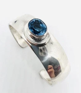 Brazalete Paul LIVINGSTON plata esterlina 1,3 quilates topacio azul Londres 43 gm - Imagen 1 de 11