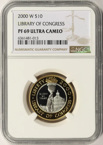 2000-W $10 Bi-Metallic Library of Congress Commem NGC PF69 Ultra Cameo Cover