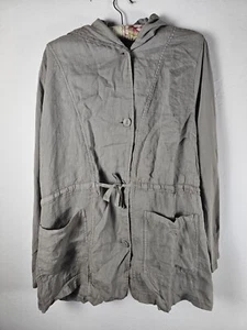 FLAX Womens Boardwalk Jacket Large Linen Hooded Lagenlook Putty Gray Pockets New - Picture 1 of 9