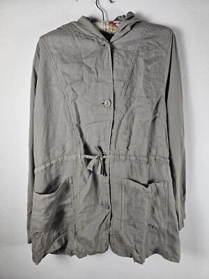 FLAX Womens Boardwalk Jacket Large Linen Hooded Lagenlook Putty Gray Pockets New - Image 1 of 4
