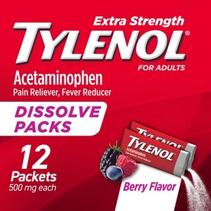 Tylenol Extra Strength Dissolve Packs with Acetaminophen, Berry, 12 Ct - Picture 1 of 3