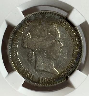 1868 PHILIPPINE 50 CENTS SILVER COIN NGC VF35 - Image 1 of 3