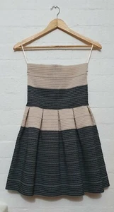 COOPER ST Designer Label Womens Cream Navy Blue Bandage Fit Flare Dress, Size 10 - Picture 1 of 6