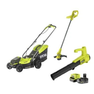 Ryobi Set Akku Rasenmäher Rasentrimmer Laubbläser mit Akku & Ladegerät - Bild 1 von 4
