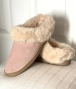 MY PILLOW My Slippers Pink Suede Faux Fur Lined slip On Cozy Flats Sz 8 - Picture 1 of 13