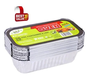 20 Aluminum Foil Trays BBQ Disposable Roaster Takeaway Oven Baking with Lids - Picture 1 of 1