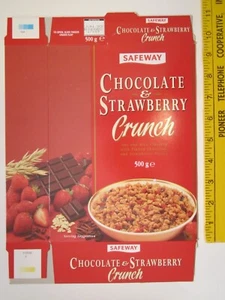 Caja de cereales vacía SAFEWAY 1993 CHOCOLATE Y FRESA CRUJIENTE Reino Unido Z6A25 - Imagen 1 de 2
