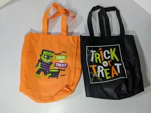 Lot Of 2 - Trick Or Treat Halloween Reusable Large Bags - Orange & Black - Picture 1 of 4