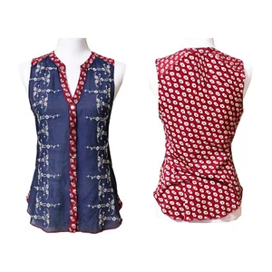 Tiny x Anthropologie Springstitch Sleeveless Top XS Red Blue Embroidered - Picture 1 of 9