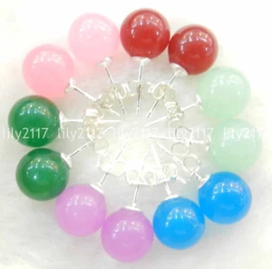 Wholesale 6 Pairs 10mm Multicolor Jade Round beads Gemstone Silver Stud Earrings - Picture 1 of 3