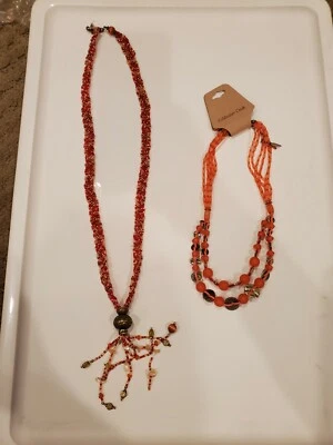 (2) Dos collares Coldwater Creek rojo/aspecto coral óxido/15" y 9" Foto 1 de 4