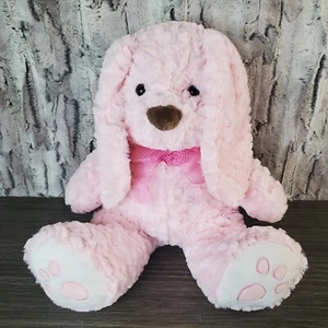 Dan Dee rosa Plüschhund 14 Zoll sitzendes Stofftier Welpe mit transparenter gepunkteter Schleife - Bild 1 von 6