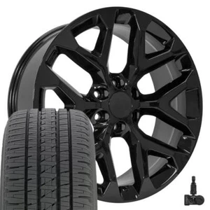 22" Gloss Black 5668 Rims Bridgestone Tires TPMS SET Fit Silverado Tahoe - Picture 1 of 8