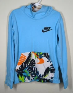 Nike Youth Floral Palm Leaf Print Hooded Pullover Blue Size XS Pockets  - Picture 1 of 8