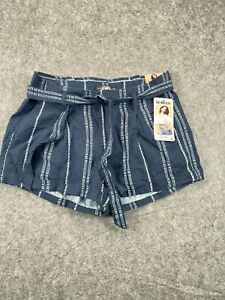 Rewash NWT Trouser Shorts Womens 30 Blue Stripe Chino Belted Cuff Casual Ladies