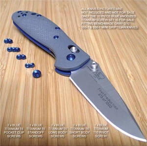 Benchmade 555-1 556-1 New G10 Gray Mini Griptilian 10PC BLUE Titanium Screw Set - Picture 1 of 12