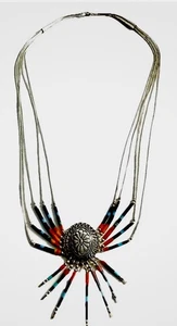 Vtg Navajo Liquid Silver Turquoise++ 5 Strand 22” Necklace Sterling Cones NICE!! - Picture 1 of 6