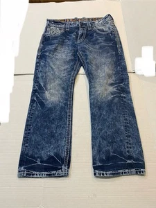 Pantalones de mezclilla rectos ajustados Rock Revival para hombre desgastados talla 34 usados en excelente estado - Imagen 1 de 9