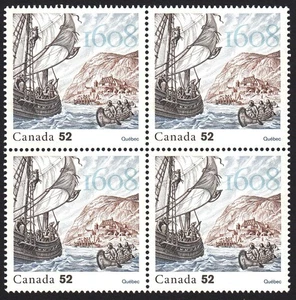 CHAMPLAIN & NATIVE 400th of FRENCH SETTLEMENT, SHIP Canada 2008 #2269 BLOCK of 4 - Picture 1 of 1