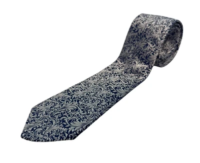 Charles Tyrwhitt Tie Silver Blue Floral Necktie 100% Silk Hand Made in England - Image 1 of 4