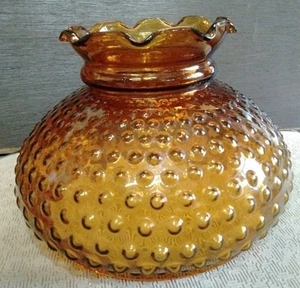 Amber Hobnail Glass Ruffled Shade Hurricane Replacement Shade 7" Fitter Vintage - Picture 1 of 6