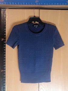 Brooks Brothers Women's Navy Blue Cable Knit Short Sleeve Pullover Sweater SZ S - Picture 1 of 7
