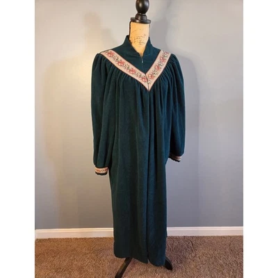 Vanity fair vintage velvet night gown green house coat floral 90s M - Image 1 of 4