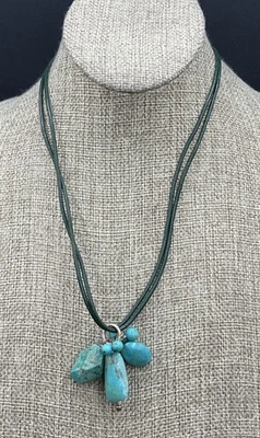 Barse Leather & Turquoise Beaded Cluster Necklace- Sterling Silver- NWT - Image 1 of 4