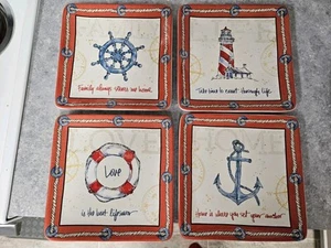 4 Certified International Coastal Life Nautical Square 8.5" Salad Dessert Plates - Picture 1 of 7