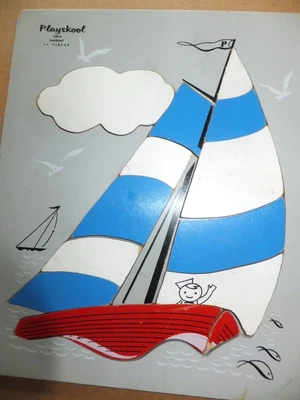 Rompecabezas de madera vintage Playskool velero 330-5 completo 14 piezas 1960 vela EE. UU. Foto 1 de 4