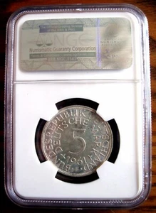 GERMANY, FEDERAL REPUBLIC - 5 MARK 1961 F KM# 112.1, NGC MS62 - Picture 1 of 4