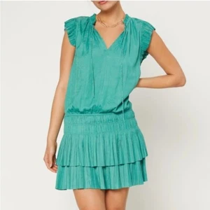 Vestido corto ANTHROPOLOGIE CURRENT AIR manga acampanada Zoey verde calado mini - Imagen 1 de 16