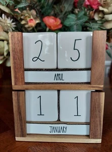 RAE DUNN Calendar Ceramic & Wood Perpetual Block Calendar NEW! HTF! Rare NWT - Picture 1 of 2