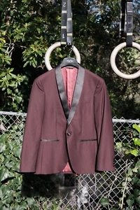 Perry Ellis Wine Red Dinner Jacket Suit Jacket Tuxedo Jacket Man 36S 36 Shory - Picture 1 of 4