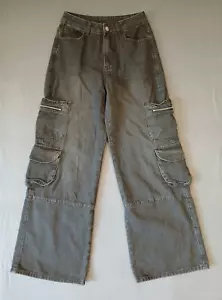Romwe Jeans Women 4 Small Black Cargo Baggy Pockets Denim Zipper FAST SHIPPING - Picture 1 of 16